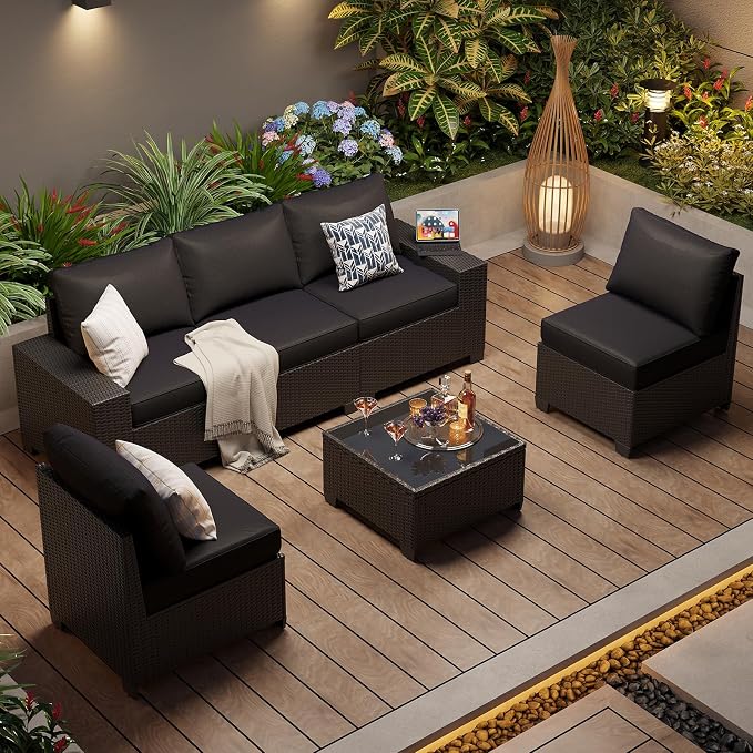 Aoxun Patio Furniture Set, Widen Armrests Wicker Outdoor Sectional - Image 9