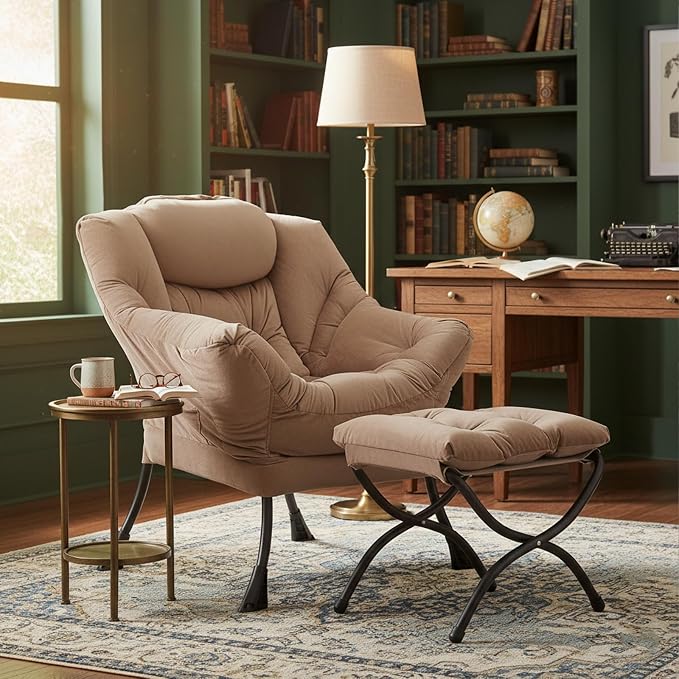 Welnow Lazy Chair with Ottoman, Modern Accent Chair with Armrests and a Side - Image 2