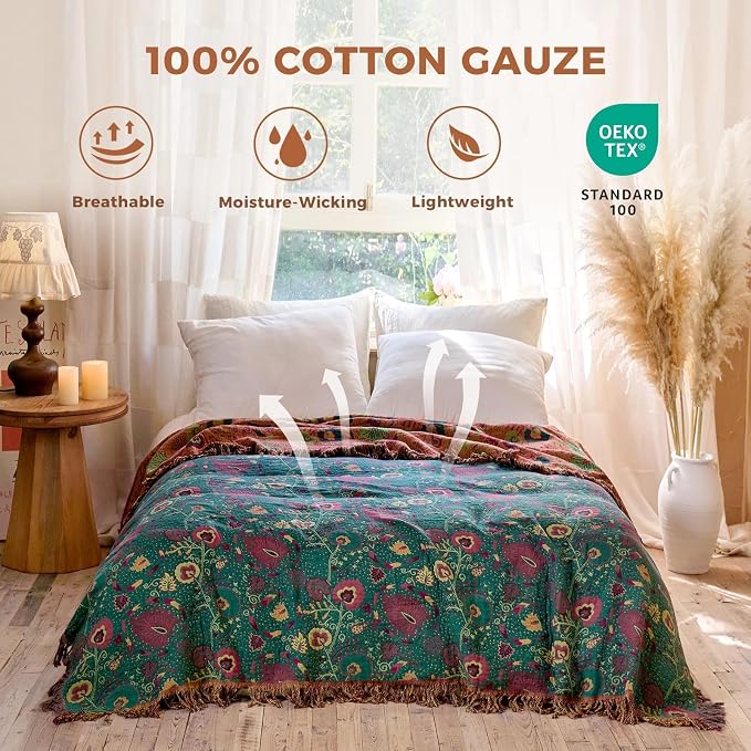 LUTBM Boho Throw Blanket for Bed 100% Cotton Soft Quilt Home Livingroom Decor - Image 2