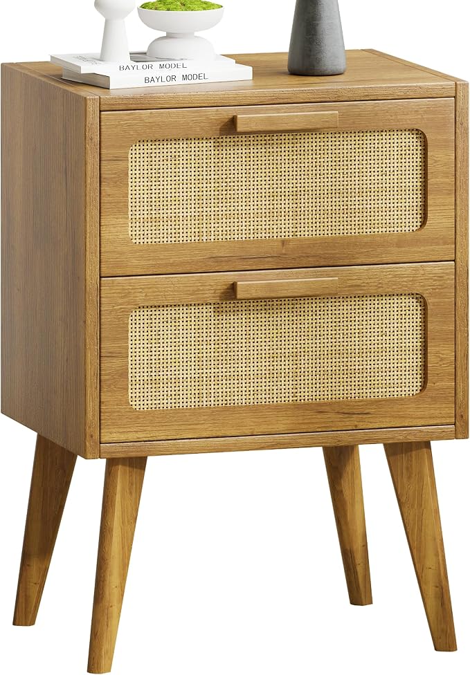 YAUKOMEL Rattan Nightstand, Wood End Table, Side Table by YAUKOMEL