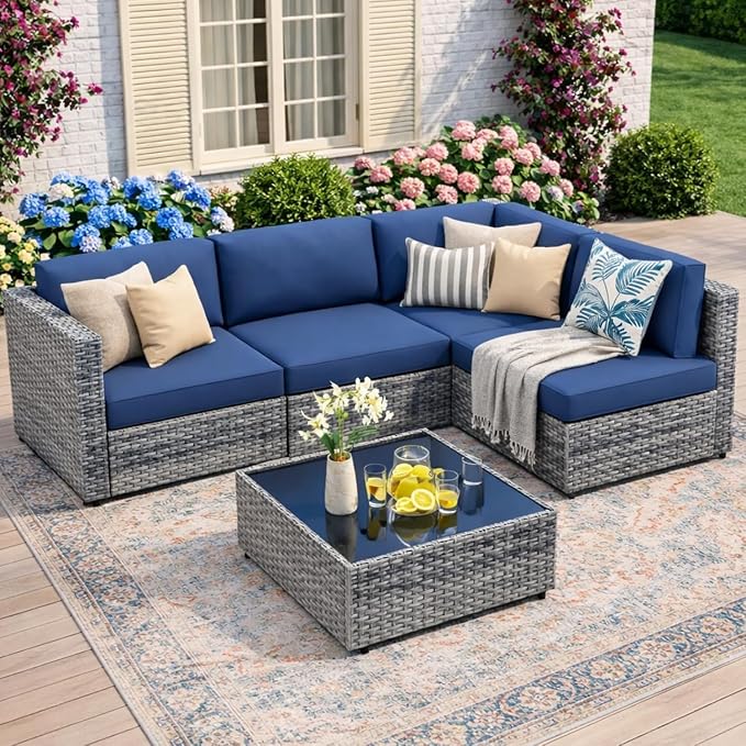 JAMFLY 5-Piece Patio Furniture Set, All-Weather Wicker Outdoor Sectional Sofa - Image 3