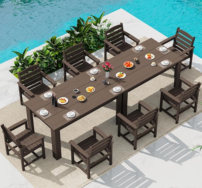 SERWALL HDPE Dining Set for 8: 2 Umbrella Hole Tables + 8 Chairs. Includes 8 by SERWALL