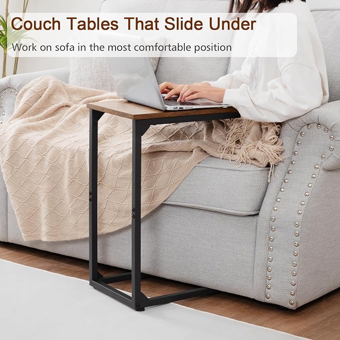 AMHANCIBLE C Shaped Side Table, End Tables Living Room Set of 2, Slide Under - Image 4