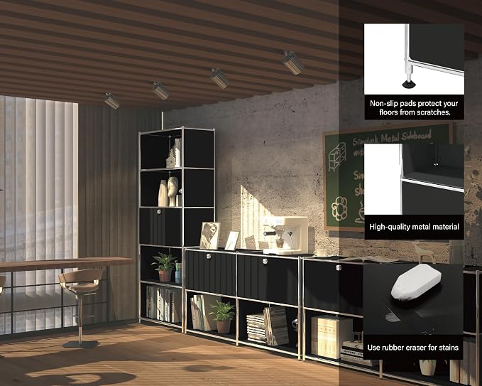 Metal Sideboard with 2 Flap Doors, DIY Modern Home Furnishing, Foyer - Image 5
