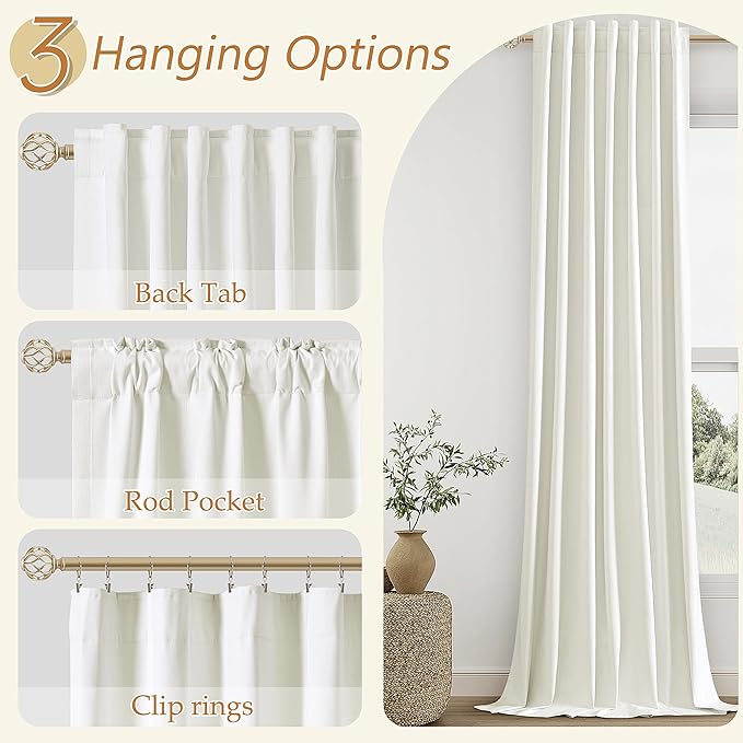 Ivory 100% Blackout Linen Curtains 144 Inch Length 2 Panels Set - Image 6