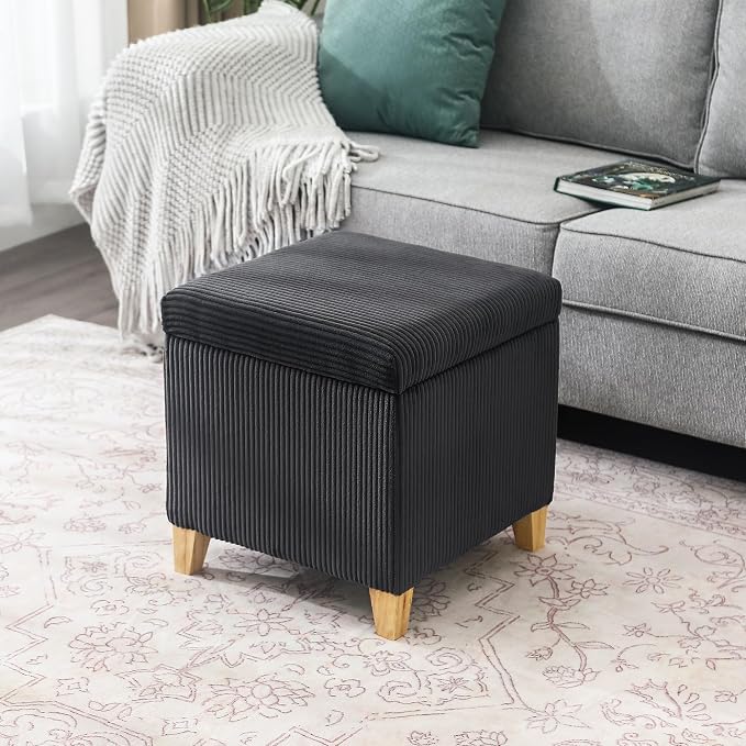 Adeco Faux Fur Storage Ottoman Cube, Upholstered Small Bench by Adeco