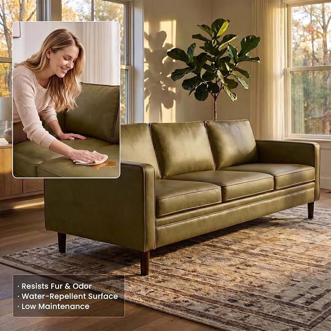 Kingfun 80" Faux Leather Sofa, 3 Seater Couch, Mid Century Modern Couches - Image 4