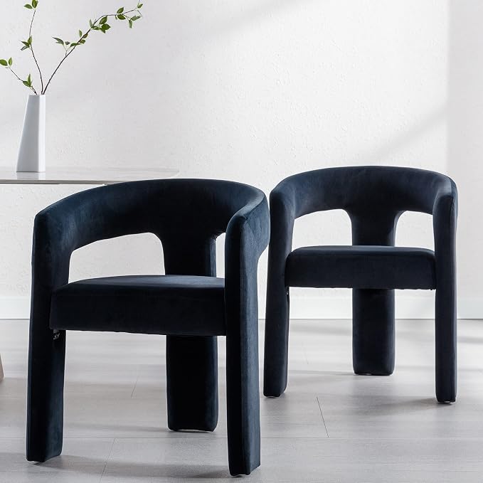 RIVOVA Modern Barrel Dining Chairs Set of 3, Velvet Upholstered Accent Side - Image 3