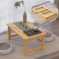 Japanese Floor Table, Bamboo Folding Coffee Table, Portable Solid Wood Japanese by Unknown