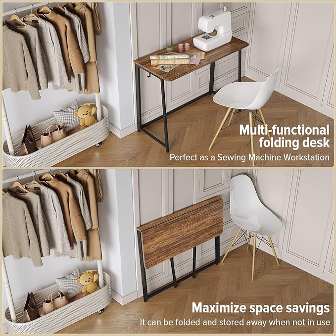 WOHOMO Folding Desk, Small Writing Desk 39.4", Space-Saving Foldable Laptop - Image 4