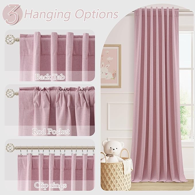 Guken Rose 100% Blackout Linen Curtains 96 Inch Length 2 Panels Set - Image 6