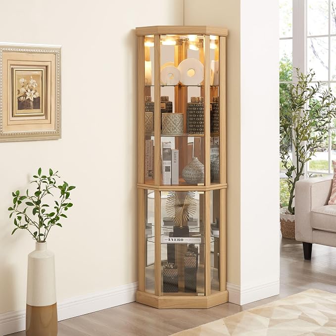 Corner Curio Cabinet, Light Bulb Inclued, Wine Bar China Cabinet - Image 9
