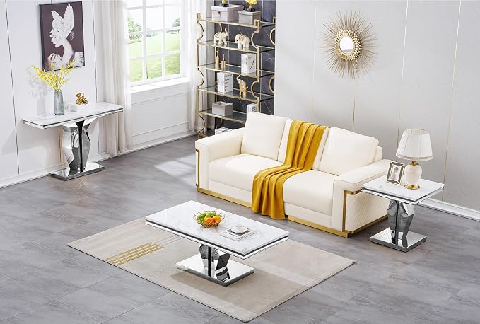 Henf 47" Modern White Faux Marble Coffee Table - Image 6