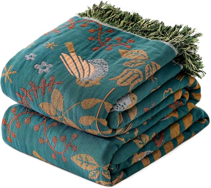 LUTBM King Throw Blanket for Bed 100% Cotton Boho Soft Rustic Quilt Birds and by LUTBMFindYourFreeSpiritatHome