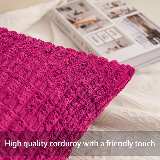 Pack of 2 Corduroy Decorative Throw Pillow Covers 16x16 Inch Soft Striped - Image 2