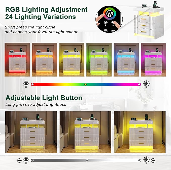HNEBC LED Night Stand, Nightstand - Image 3