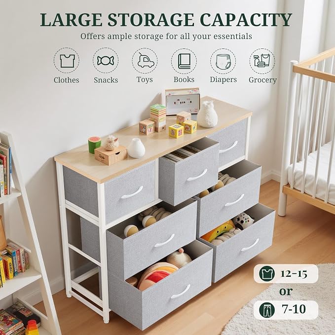 7-Drawer Dresser for Bedroom, Anti-Tip Wide Storage Organizer Fabric Chest of - Image 5