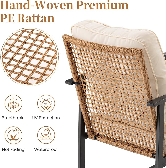 COSIEST 3-Piece Outdoor Rocking Chairs Bistro Set, Rattan Patio Furniture - Image 4