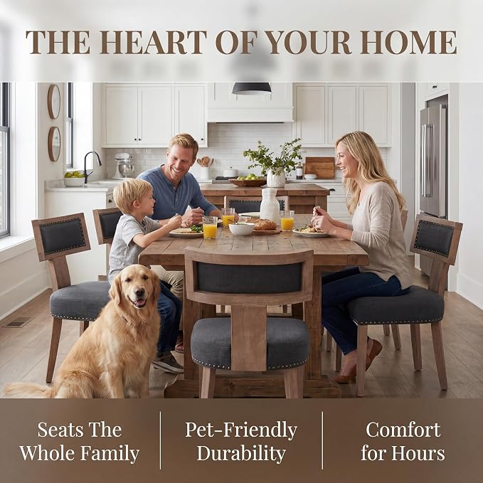 HNY Mid Century Modern Dining Chairs Set of 2, Farmhouse Linen Fabric - Image 3