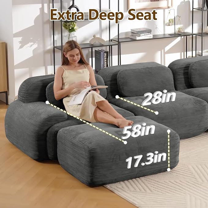Boneless Sectional Couch, No Assembly Required, 81.8” Modular Cloud Sofa - Image 5