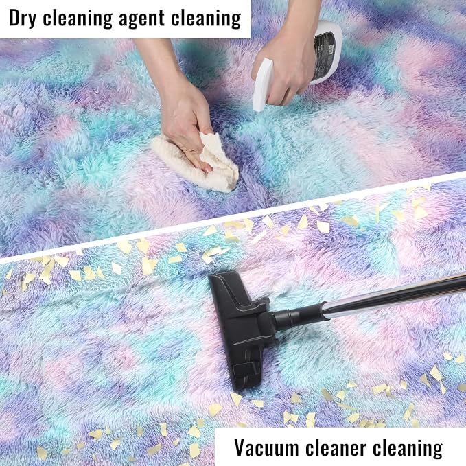 PAGISOFE Cute Furry Pastel Rug for Girls Bedroom, Soft Adorable Rainbow Purple - Image 6