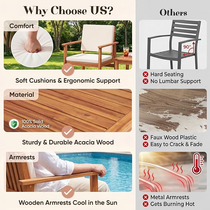 Devoko Patio Furniture Set 8 Pieces Acacia Wood Outdoor Furniture, Patio Set - Image 3