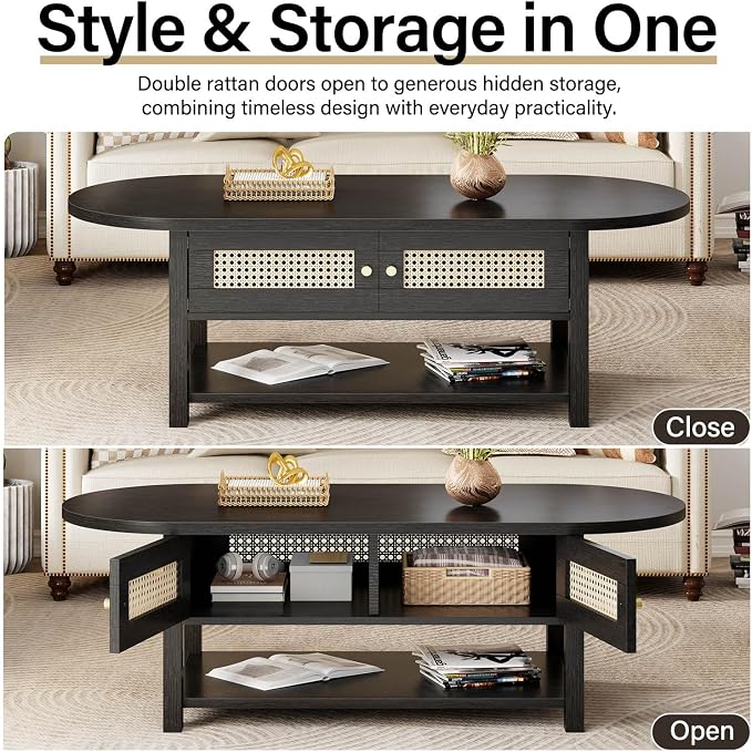 LVB Rattan Coffee Table, Boho Wood Living Room Table - Image 7
