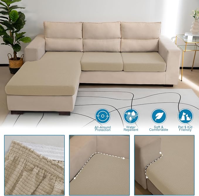 Water Repellent L Shaped Couch Covers 3 Pieces Sofa Seat Cushion Slipcovers - Image 3