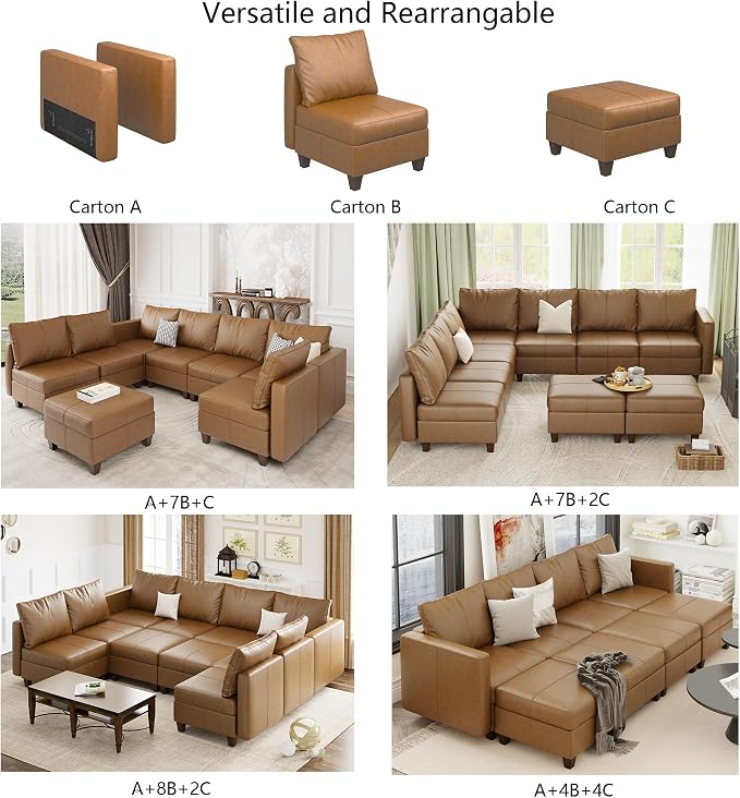 EASE MOOSE Faux Leather Sectional Couch Sofa - Image 4