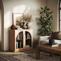 BELLEZE 2 Tier Bookshelf with Arched Glass Door, Modern Display Bookcase Shelf by BELLEZE