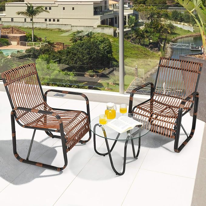 Tangkula 3 Piece Patio Rattan Furniture Set, Includes 2 Single Wicker Chairs - Image 2