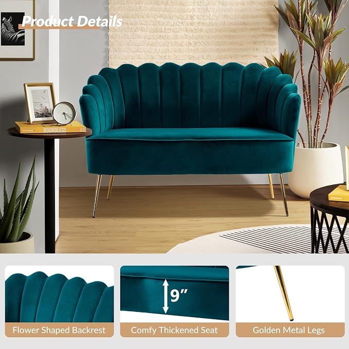 HULALA HOME Velvet Loveseat Sofa - Image 4