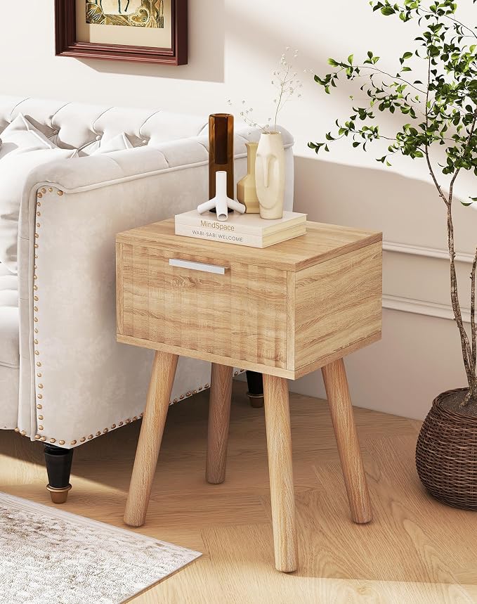 YMYNY Narrow Fluted Nightstand Set of 2, Small End Table, Modern Coffee Table - Image 5
