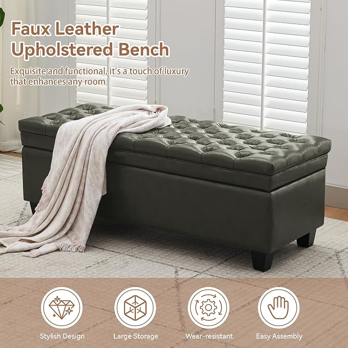 WUTUTUEE 50" Faux Leather Storage Ottoman Bench, End of Bed Upholstered - Image 6