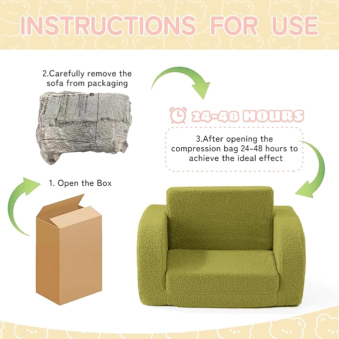 Toddler Couch, 2-in-1 Toddler Chairs Comfy 1-3 Years Old, Toddler Chair - Image 7