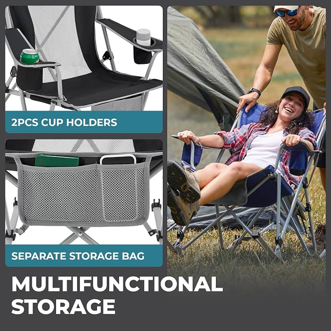 FUNDANGO Rocking Camping Chair, High Mesh Back Portable Folding Camp Chairs - Image 8