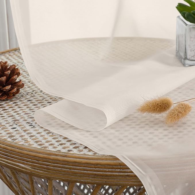 Chyhomenyc Cream Sheer Curtains 96 Inches Long 2 Panels, Light Filtering Cream - Image 7