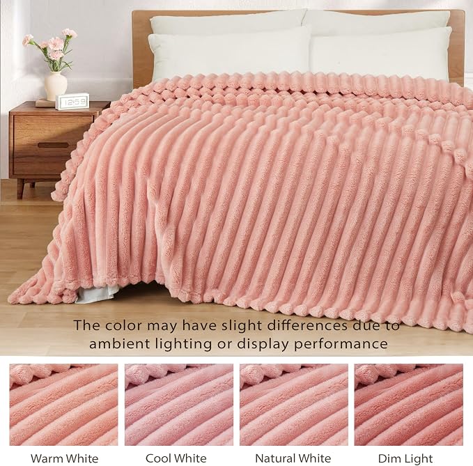 Exclusivo Mezcla King Size Flannel Fleece Blanket, Super Soft Striped Jacquard - Image 3
