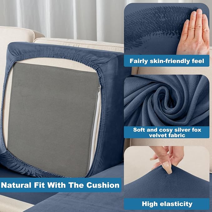 Couch Cover 8-Piece Elastic Velvet Couch Cushion Covers & Chaise Slipcovers - Image 4