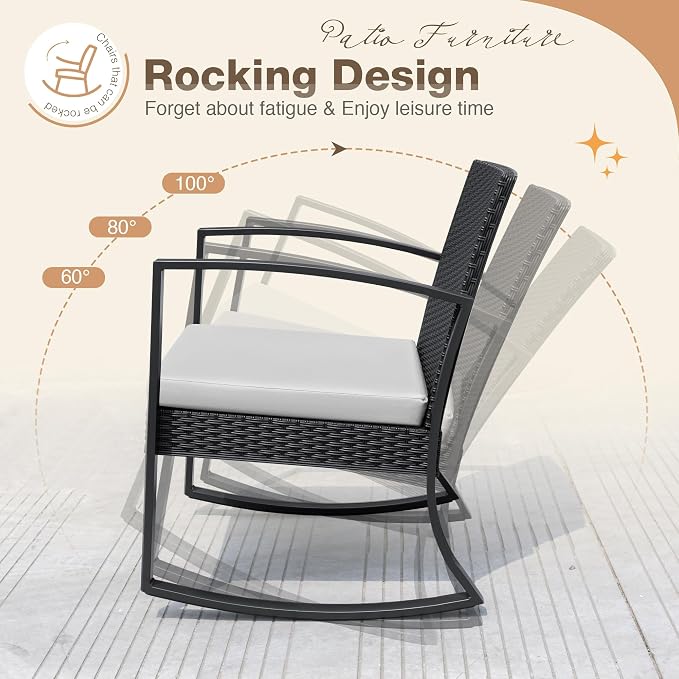 Greesum 3 Pieces Outdoor Furniture Set Patio Bistro Rocking Chairs - Image 5