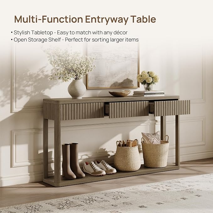 SICOTAS Entryway Table with Storage, 60.74" W Console Table with 3 Fluted - Image 5