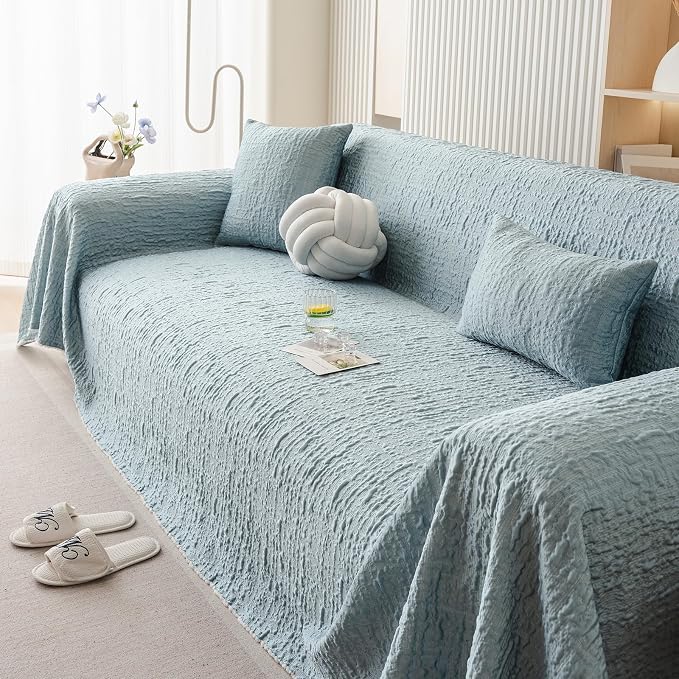 DREAMINGO Bubble Textured Cooling Sofa Cover, Ice Silk Breathable Couch Cover - Image 4