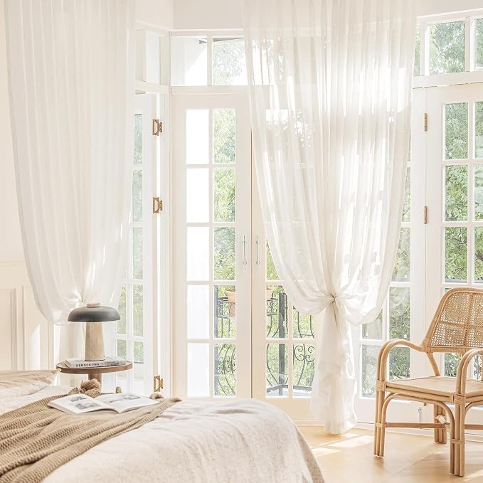 FMFUNCTEX Linen Sheer Curtains for Bedroom, Natural Flax Blend Window Draperies - Image 5
