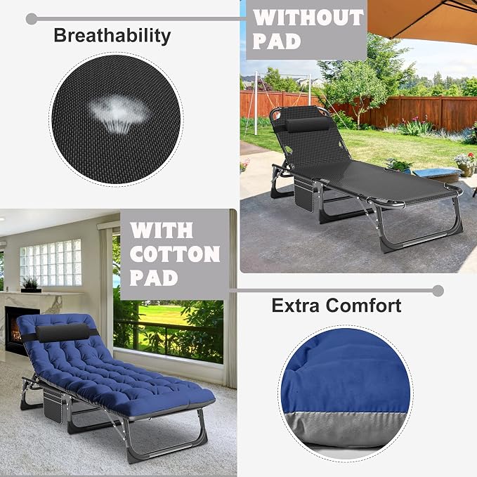 ABORON 2PK Heavy Duty Tanning Chair, 5-Gear Outdoor Folding Chaise Lounge Chair - Image 9