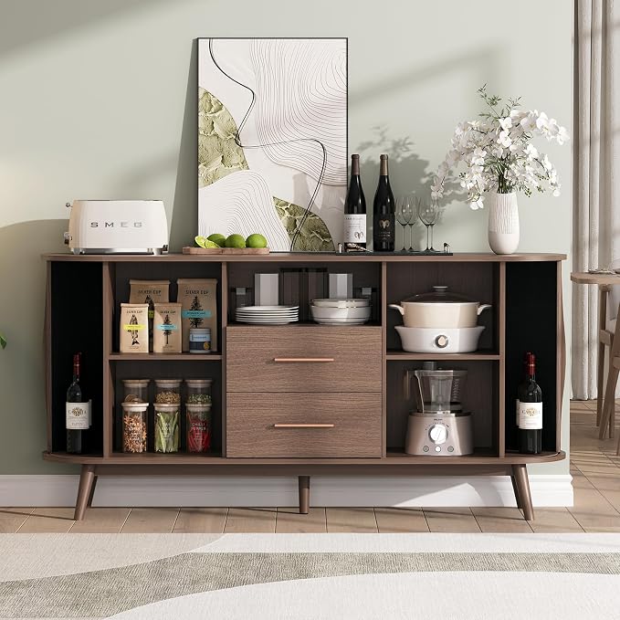 Jiansu furni, Walnut Mid-Century Modern Coffee Bar Station - Image 5
