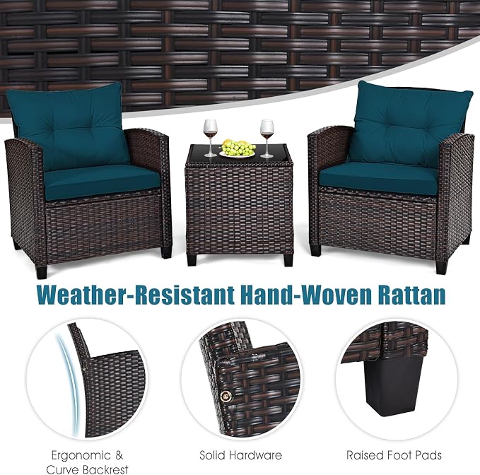 HAPPYGRILL 3 Pieces Patio Conversation Set, Outdoor Furniture Set PE Rattan - Image 4