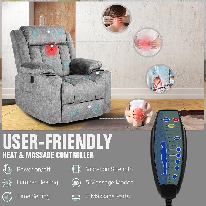 LEVELEVE Retro Rocking Recliner Chair, Massage Rocker Recliner Chair - Image 6