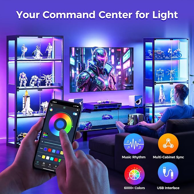 AODK 2 Pack Display Case with Glass Door, RGB Light Display Cabinet - Image 3