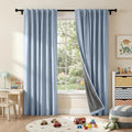 RYB HOME Smoky Blue Linen 100% Blackout Curtains by RYBHOME