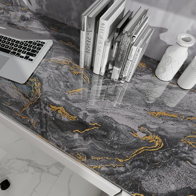 Grey Gold Marble Contact Paper for Countertops A Set of 23.6" X 472"Glossy Peel - Image 5